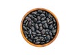 Top view or flat lay of fresh raw black bean in wooden bowl Royalty Free Stock Photo