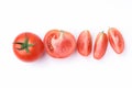 Top view flat lay fresh red tomatoes organic and tomato slice isolated on white background. Royalty Free Stock Photo