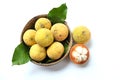 fresh sliced santol Sandoricum koetjape fruit in a Wicker basket.the famous fruit Thailand and seasonal fruit