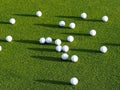 top view flat lay of golf balls on grass background, the concept of a sport for the rich, luxury, fitness, game Royalty Free Stock Photo