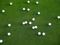 top view flat lay of golf balls on grass background, the concept of a sport for the rich, luxury, fitness, game Royalty Free Stock Photo