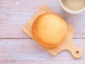 Top view, flat lay homemade mexican vanilla bun coffee bun on cutting board Royalty Free Stock Photo