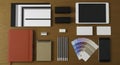 Top View Flat Lay of Modern Office Desktop, Tablet, Smartphone, Notebook and Stationery Royalty Free Stock Photo