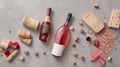 Flat lay of red rose and white wine in glasses Royalty Free Stock Photo