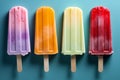 Top view flat lay of a set of bright ice cream popsicles