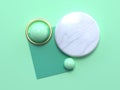 Top view flat lay soft green pastel scene abstract geometric shape gold white marble 3d rendering square paper circle marble