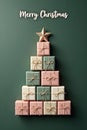 Top view flat lay of a stylized Christmas tree made of small cube-shaped gift boxes Royalty Free Stock Photo
