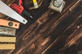 Top view flat lay of tools for handyman