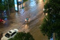 Top view of flooded traffic in a heavy rain in Hanoi, Vietnam