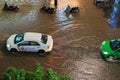 Top view of flooded traffic in a heavy rain in Hanoi, Vietnam Royalty Free Stock Photo