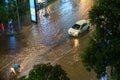 Top view of flooded traffic in a heavy rain in Hanoi, Vietnam Royalty Free Stock Photo