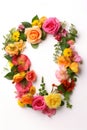 Top view of floral wreath made of beautiful colorful flowers on white background Royalty Free Stock Photo