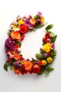 Top view of floral wreath made of beautiful colorful flowers on white background Royalty Free Stock Photo