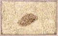 Top view of flour golden flaxseeds or golden linseed Linum usitatissimum