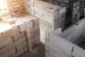 top view of foam block walls under construction inside country house Royalty Free Stock Photo