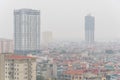 Top view foggy and misty Hanoi urban landscape causes by air pollution