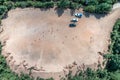 Top view of the football field for hill tribe children  at Omkoi district, Chiang Mai, Thailand. Cars parked at the village`s Royalty Free Stock Photo