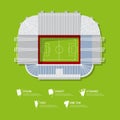 Top view of football stadium or soccer arena. Sport venue in flat design. Infographic and sport icon set. Royalty Free Stock Photo