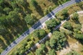 Top view of forests, trees and road. Woods of Curonian spit a Unesco world heritage site.