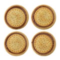 Top view four Chocolate round biscuits or cookies isolated on white