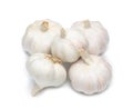 Top view of four fresh white garlic bulbs in stack isolated on white background with clipping path, Thai herb is great for healing