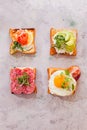 Top view four toast sandviches for breakfast Royalty Free Stock Photo