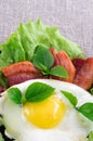 Top view of a fragment of a plate with breakfast