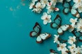 Amazing elegant artistic image nature, butterfly, petals in spring