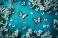 Amazing elegant artistic image nature, butterfly, petals in spring