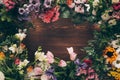 top view of frame of colored flowers