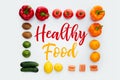 top view of frame with vegetables and fruits and text Healthy Food Royalty Free Stock Photo