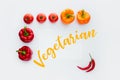 top view of frame of vegetables with text Vegetarian