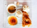 top view of french dessert coffee gourmet