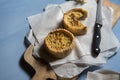 Top view of French snacks quiche on a background Royalty Free Stock Photo
