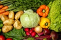 Top view of fresh assorted vegetables on dark black background Royalty Free Stock Photo