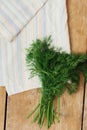 Top view fresh bunch dill wooden table Royalty Free Stock Photo