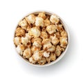 Top view of fresh caramel popcorn in ceramic bowl Royalty Free Stock Photo