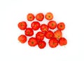Top view of fresh cherry Acerola, Barbados Cherry, West Indian Cherry or Wild Crapemyrtle isolated on white background. Royalty Free Stock Photo