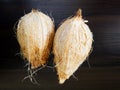 Top view of fresh coconuts isolated on wooden background Royalty Free Stock Photo