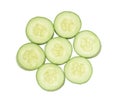 Top view of fresh cucumber slices isolated on white background Royalty Free Stock Photo