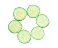 Top view of fresh cucumber slices isolated on white background Royalty Free Stock Photo