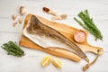 Top view of fresh frozen cod carcass Royalty Free Stock Photo