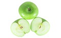 Top view of fresh green apple with slices isolated on white background with clipping path Royalty Free Stock Photo