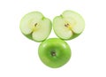 Top view of fresh green apple with slices isolated on white background with clipping path Royalty Free Stock Photo