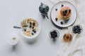 top view of fresh healthy tasty breakfast with coffee Royalty Free Stock Photo