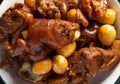 Fresh home cooked braised pork trotte with quail eggs Royalty Free Stock Photo