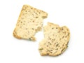 Top view fresh homemade slice of whole wheat bread broken into two halves, isolated. Royalty Free Stock Photo