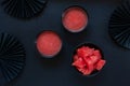 Top view of fresh iced homemade watermelon sorbet, granita, smoothie on black background Royalty Free Stock Photo