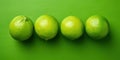 Top View of Fresh Limes on Green Minimalist Background. Juicy Citrous Refreshment. Citrus Natural Fruit. Generative AI