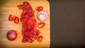 top view fresh meat on a cutting board.copy space, Royalty Free Stock Photo